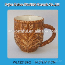 2016 new style ceramic mug with leaf pattern